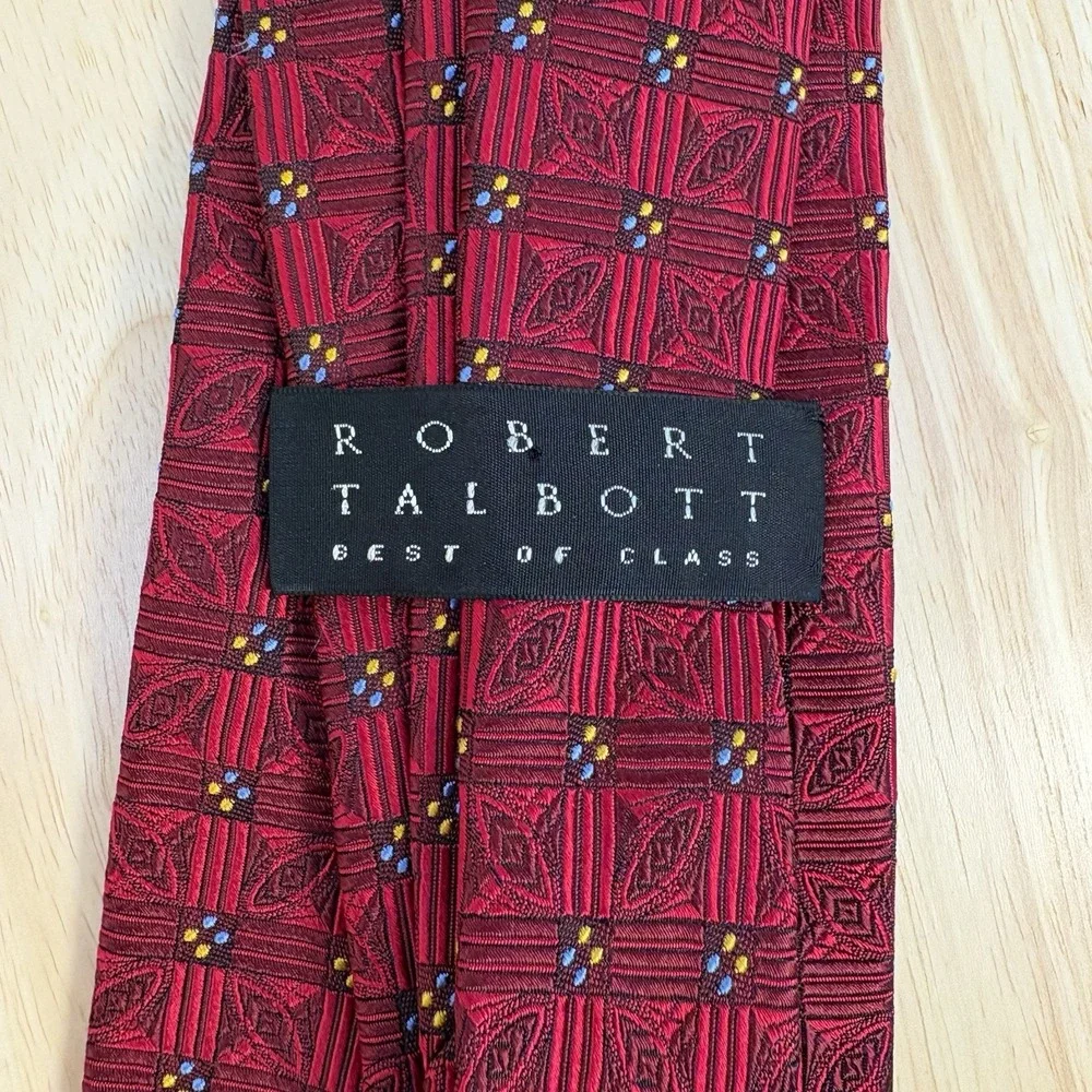 Robert Talbott Men's Red Geometric Woven Silk Designer Tie One Size